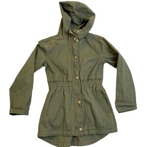 C&C California Girls Olive Green Hooded Utility Anorak Jacket Size 8 Drawstring